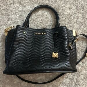 Michael Kors Black Quilted Satchel with Gold Accents